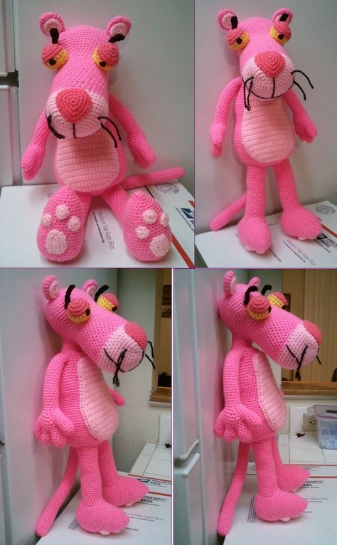 My Pink Panther 2 (pattern by Erin Toy Store) Pink Panther Crochet, Crochet Pink, Crochet Teddy, Pink Panther, Yarn Tail, In Sign, Pink Yarn, Crochet Free, Pink Panthers