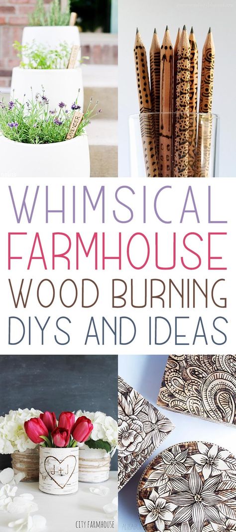 Whimsical Farmhouse Wood Burning Ideas and DIYS - The Cottage Market Easy Wood Burning Ideas, Diy Wood Engraving, Beginner Wood Burning Projects, Whimsical Farmhouse, Wood Burning Ideas, Wood Burned Gifts, Garden Plant Markers, Beginner Wood Burning, Wood Burn Spoons