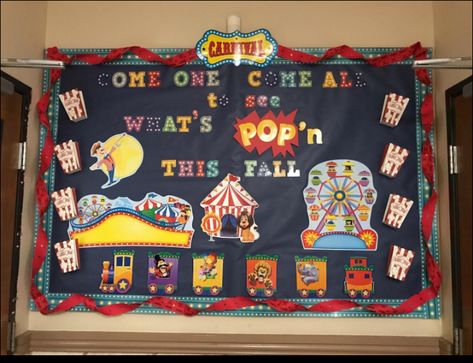 10 Colorful Carnival Classroom Theme Decor Ideas 2 Carnival Bulletin Board Ideas, Carnival Classroom Theme, Circus Bulletin Boards, Carnival Bulletin Boards, Carnival Classroom, Circus Classroom, Classroom Theme Decor, Classroom Ceiling, Base 10 Blocks