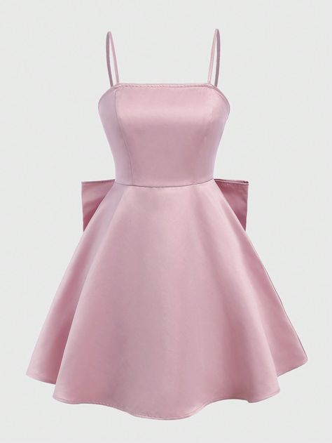 Simple Dama Dresses, Pink Birthday Dress With Bow, Wedding Guest Dress Kids, Bow Pink Dress, Pink Winter Formal Dresses, Cute Pink Dresses Short, Shein Dress Casual, Simple Dresses For Teens, Semi Formal Wedding Dresses