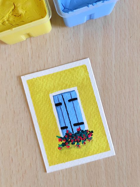 Painting Easy And Beautiful Painting Ideas, Tiny Gouache Paintings, Minimalist Gouache Painting, Easy Miniature Painting Ideas, Easy Gauche Painting Ideas, Easy Colour Pencil Art, Miniature Watercolor Paintings Easy, Guache Art Gouache Painting Easy, Super Easy Watercolor Paintings