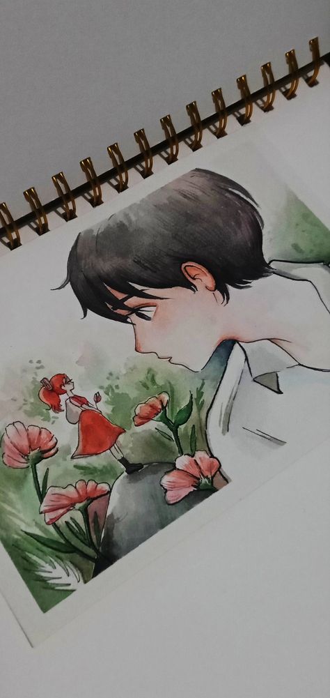 Anime Watercolour Painting, Arrietty Painting, Ghibli Watercolor Art, Watercolour Anime Art, Watercolour Anime, Ghibli Watercolor, Anime Watercolor, Secret World Of Arrietty, Manga Watercolor