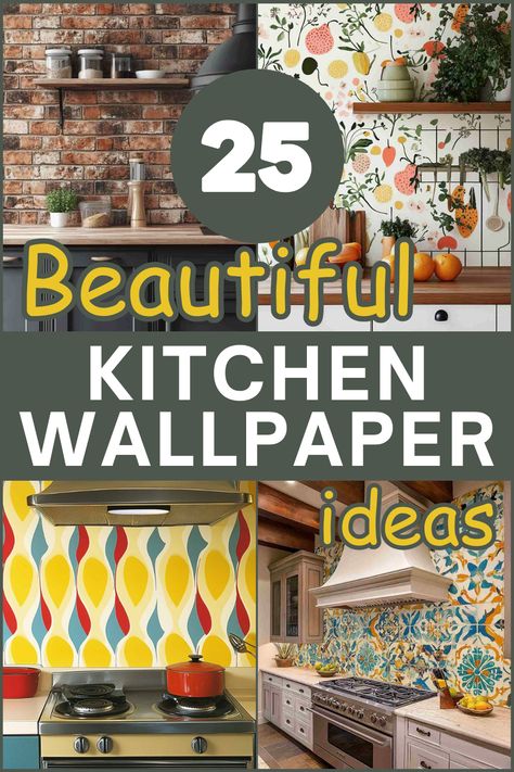 Get inspired with these 25 kitchen wallpaper ideas that bring style, color, and personality into your kitchen. From floral prints to bold geometric patterns, find the perfect wallpaper to give your kitchen a fresh new look! #KitchenWallpaper #HomeDecor #InteriorDesign #WallpaperIdeas #KitchenMakeover Kitchen Wall Wallpaper Texture, Kitchen Wallpaper Modern, Wallpaper Over Tile Backsplash, Peel And Stick Wallpaper For Kitchen, Peel And Stick Wallpaper Kitchen Backsplash, Peel And Stick Wallpaper Accent Walls Kitchen, Wallpaper As Backsplash, Wallpaper Backsplash Kitchen Ideas, Wallpaper Pantry Interior