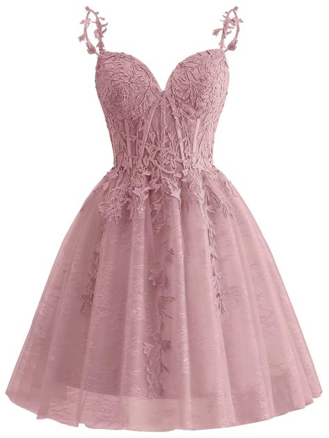 Cute Dama Dresses, Enchanted Garden Hoco Dresses, A Line Hoco Dresses, Enchanted Forest Hoco Dress, Lace Hoco Dresses, Lace And Beads Dress, Fall Homecoming Dresses, Quince Dama Dresses, Birthday Dress Short