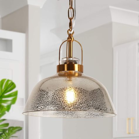 Swara Modern 1-Light Mercury Glass Pendant Lights for Kitchen Island - D 11"*H 10.2" - Bed Bath & Beyond - 39657003 Silver Pendant Lights Kitchen Islands, Mercury Glass Pendant Light, Nancy Myers, Island Ceiling Light, Kitchen Island Light, Glass Pendant Lights, House Updates, Island Dining, Large Pendant Lighting