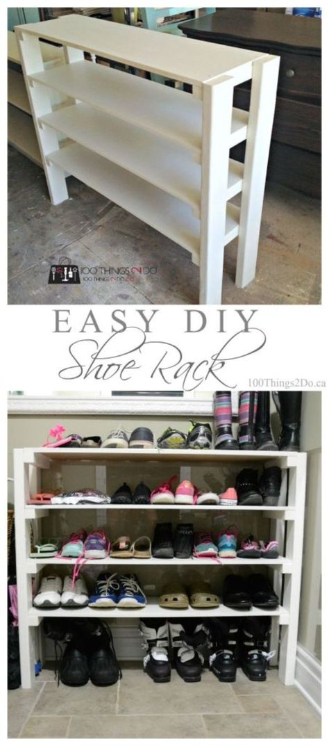 DIY Shoe Racks - Easy DIY Shoe Rack - Easy DYI Shoe Rack Tutorial - Cheap Closet Organization Ideas for Shoes - Wood Racks, Cubbies and Shelves to Make for Shoes Shoe Rack Diy, Diy Kast, Diy Shoe Rack Ideas, Cheap Closet, Diy Shoe Storage, Diy Shoe Rack, Diy Shoe, Mud Room Storage, Closet Organization Diy