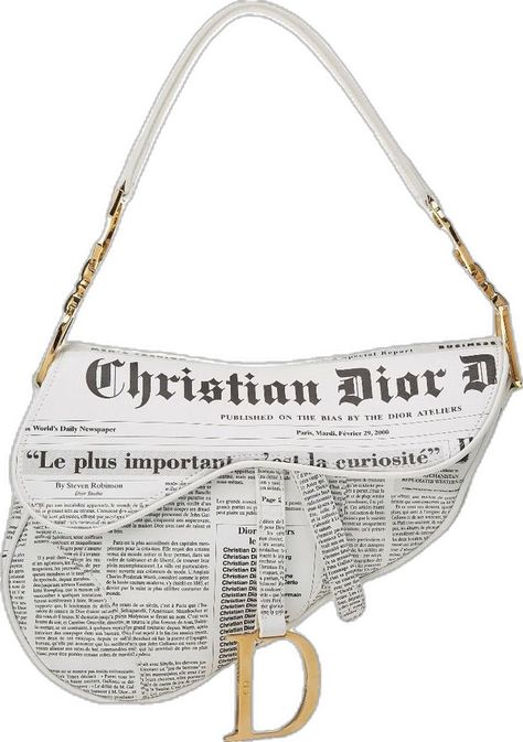 Dior Atelier, Newspaper Print, Leather Saddle Bags, Fancy Bags, Pretty Bags, Chanel Deauville Tote Bag, Saddle Bag, White Bag, Dior Saddle Bag