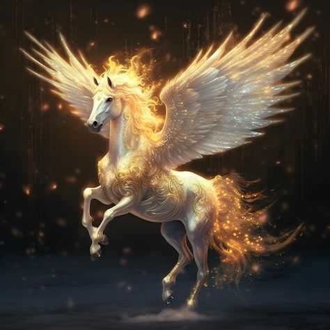 A unicorn with wings that have gold on i... | Premium Photo #Freepik #photo #pegasus Pegasus Aesthetic, Pegasus Wallpaper, Horse Wings, Magic Horse Art, Color Eyebrows, Horse With Wings, Fantasy Pegasus, Magic Of Pegasus, Unicorn With Wings