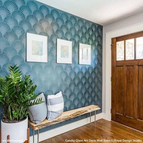 Modern Stencil Patterns Wall, Design On Walls With Paint, Single Wall Painting Ideas, Wall Design Painting Ideas, Best Wall Painting Design, Deco Paint Wall, Colour Design For Wall, House Wall Painting Ideas, Texture Designs For Walls