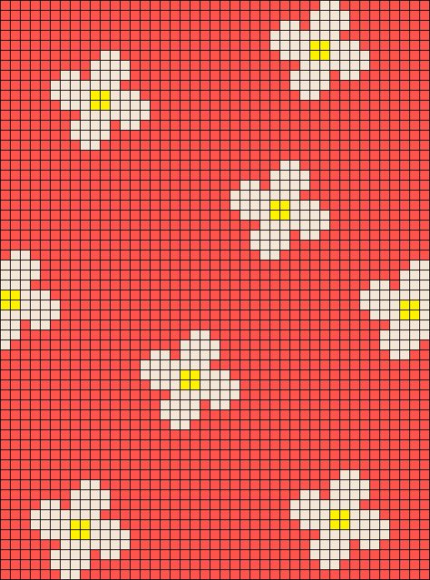 Alpha Patterns Crochet Flower, Flower Graphgan, Daisy Alpha Pattern, Small Flower Pixel Art, Flower Crochet Grid, Crochet Tapestry Flower, Daisy Pixel Art, Daisy Cross Stitch, Flower Knitting Chart