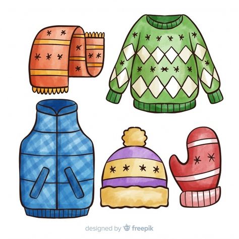 Winter clothes Winter Clothes Illustration, Winter Clothes Drawing, Farm Classroom, Farm Classroom Theme, Clothes Essentials, Routine Schedule, Clothes Illustration, English Learning Books, Learning Books