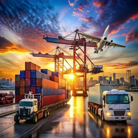 Import And Export Business, Logistics Transportation Trucks, Importation Flyer, Logistics Background, Globalization Poster Ideas, Cargo Logistics, Transport Images, Ship Port, Logistics Logo