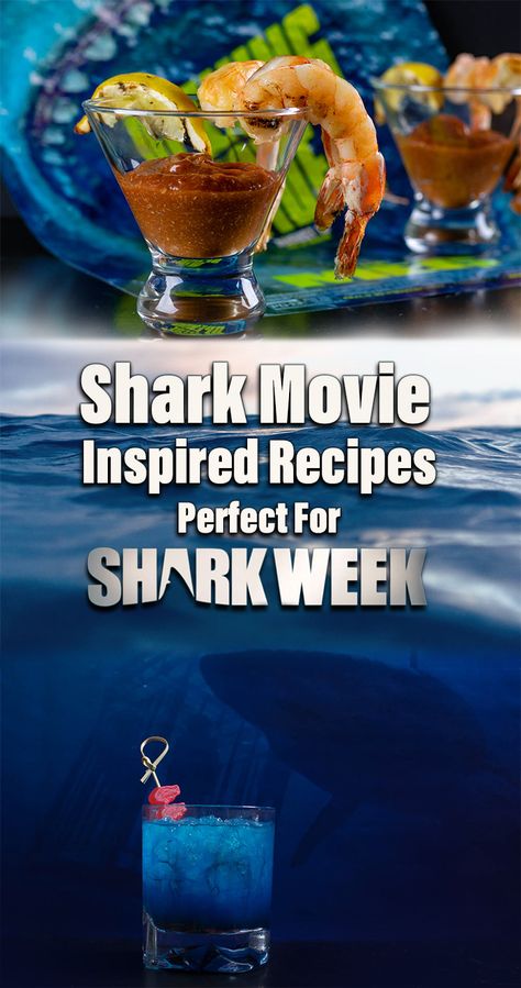 From 47 Meters Down to Jaws, The Geeks have rounded up some shark movie inspired recipes perfect for celebrating Shark Week and sinking your teeth into! 2geekswhoeat.com #SharkWeek #SharkWeek2020 #HorrorRecipes #Horror MovieRecipes #PartyIdeas #Jaws #Sharknado #47MetersDown #CocktailRecipes #DessertRecipes #MainDishRecipes Shark Week Meals, Shark Themed Appetizers, Shark Dinner Ideas, Shark Week Themed Food, Shark Week Party Food Ideas, Shark Week Food Dinner, Jaws Themed Food, Jaws Party Ideas, Shark Week Dinner Ideas