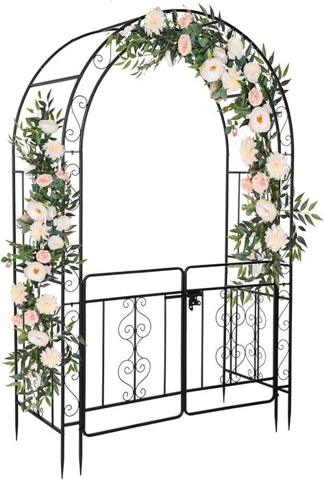 Amazon.com : Outvita 7FT Garden Arch Arbor with Entry Door, Heavy Duty Metal Arbour Archway, Decorative Frame Stand Trellis with Ground Stakes for Wedding Ceremony Party Plant Climbing Rose Vines Lawn : Patio, Lawn & Garden Arch Arbor, Climbing Rose, Rose Vines, Decorative Frame, Frame Stand, Entry Door, Arbor, Garden Arch, Climbing