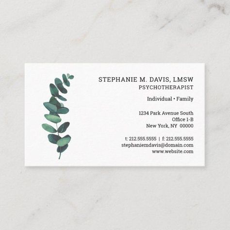 Modern Psychotherapist Eucalyptus Business Card Psychotherapist Business Card, Psychology Business Card, Pink Business Card, Elegant Business Cards, Business Card Size, Consulting Business, Disney Gifts, Star Wars Gifts, Zazzle Invitations