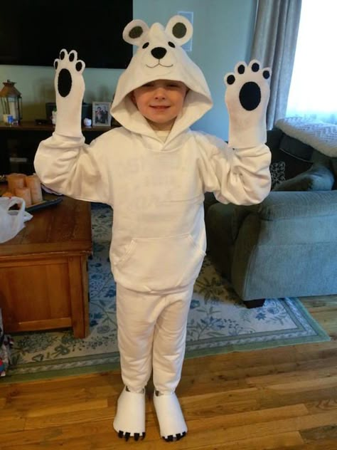 DIY Polar Bear Costume | Your Costume Idea for Halloween, Mardi Gras and Carnival 5 Kids Bear Costume, Diy Polar Bear, Owl Costume Diy, Polar Bear Diy, Polar Bear Costume, Teddy Bear Costume, Polar Plunge, Owl Costume, Book Costumes