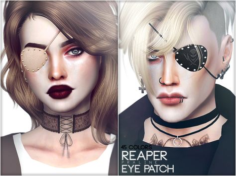 Pralinesims' Reaper Eye Patch Sims 4 Eye Patch, Sims 4 Eyepatch, Sims 4 Female Accessories Cc, Ts4 Accessories, Pretty Sims, Sims Accessories, Sim4 Cc, Los Sims 4 Mods, Female Glasses