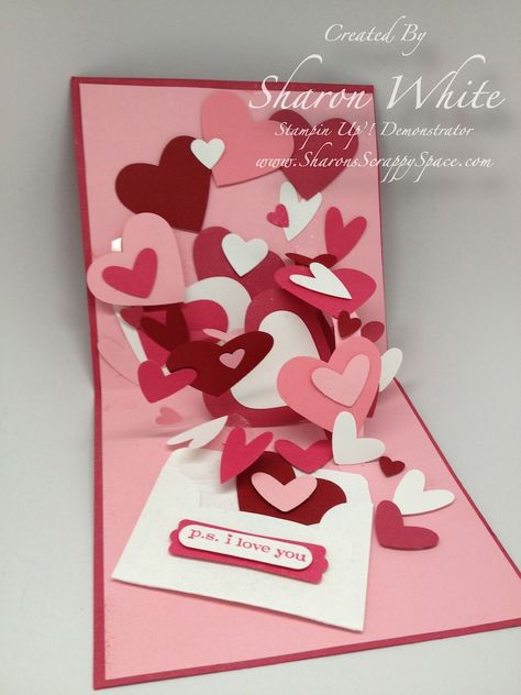 Pop Up Valentine Cards, Heart Pop Up Card, Sharon White, Valentine Heart Card, Pop Up Card Templates, Hearts Card, Wedding Day Cards, Valentine Love Cards, Heart Card