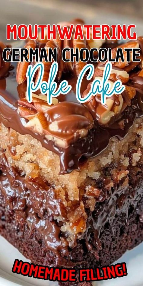 Mouthwatering German Chocolate Poke Cake Mouthwatering German Chocolate Poke Cake, German Chocolate Ice Cream Cake, German Choc Poke Cake, German Chocolate Poke Cake Easy, German Chocolate Poke Cake Recipes, German Chocolate Pecan Pound Cake, Polk Cake, Best German Chocolate Cake Recipe, German Chocolate Poke Cake