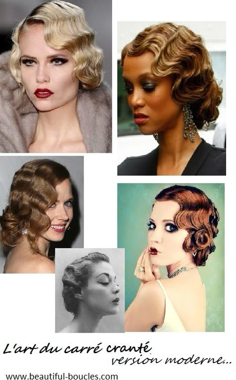 Tutoriel et inspirations carré boucles crantées, coiffure rétro, vintage, années 20-30, version moderne.  #Hairstyle Flapper Hairstyles For Long Hair Gatsby, 20s Hairstyles, Hairstyles 1920s, Style Année 20, Retro Updo, Flapper Hair, Finger Wave Hair, Vintage Hairstyles Tutorial, 1920s Hair