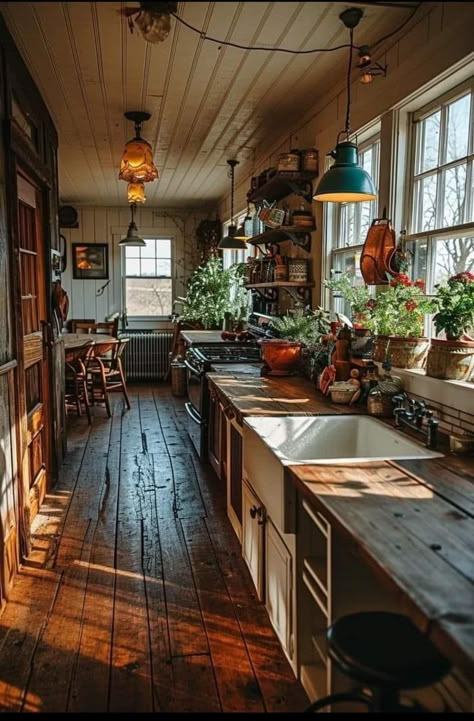 Scandi Country Kitchen, Cheap Diy House, 1910s Farmhouse, Rustic Eclectic Home, Multi Use Room Ideas, Farm Cottage Kitchen, Rustic Tiny House Interior, Vintage Kitchen Aesthetic, House Design Diy