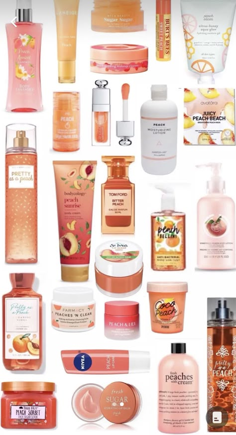 Peach Things, Peach Body Care, How To Smell Like Peaches, Peach Scented Products, Eos Lotion, Seductive Perfume, Starbucks Secret Menu Drinks, Perfect Skin Care Routine, Bath And Body Works Perfume