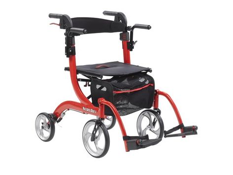 Nitro Duet Dual Function Transport Wheelchair and Rollator Rolling Walker, Red | Elderluxe Transport Chair, Transport Wheelchair, Forks Design, Wheel Chair, Leg Rest, Mobility Aids, Home Health Care, Medical Equipment, Chair Backs