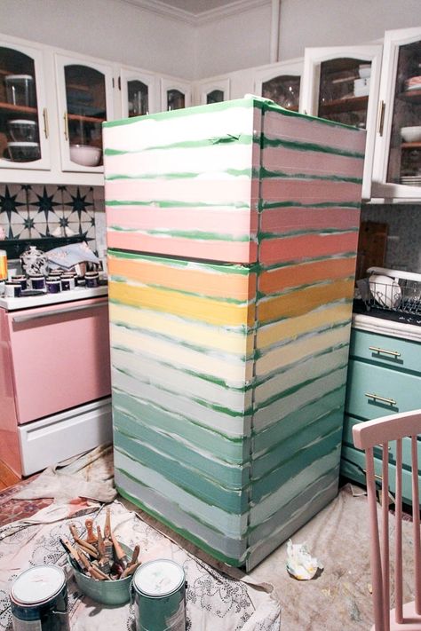 Fridge Upcycle, Hutch Redo, White Fridge, Paint Refrigerator, Mexico Decor, Pink Fridge, Fridge Makeover, Painted Fridge, Refrigerator Wraps