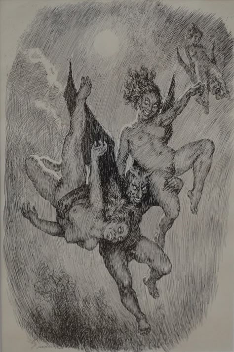 Devil & Witches by Norman Lindsay (1879 – 1969) Witches Dance, Norman Lindsay, Esoteric Art, Creepy Pictures, Macabre Art, Occult Art, Biblical Art, Black White Art, Creepy Art