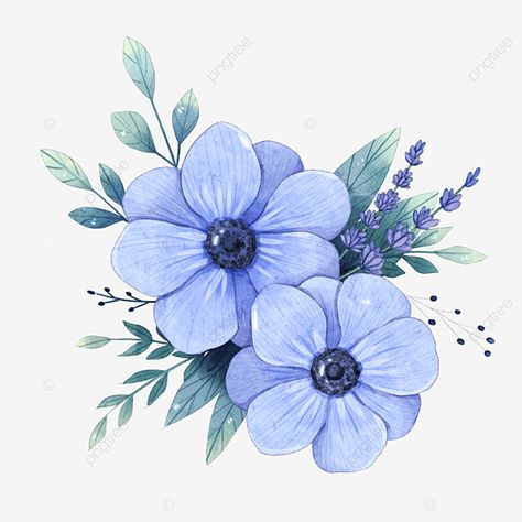 Flower Images Drawing, Blue Anemone Flower Tattoo, Blue Flowers Aesthetic Drawing, Flower Cluster Drawing, Anemone Flower Drawing, Flowers And Leaves Drawing, Blue Flowers Drawing, Flowers Drawing Aesthetic, Anemone Drawing