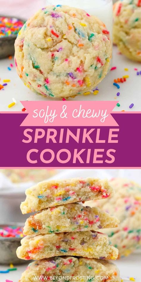 The Softest Sugar Cookies Of Your Life, Fall Sprinkle Cookies, Soft Sprinkle Sugar Cookies, Cookie Recipes Sprinkles, Cookie Recipes With Sprinkles, Softest Sprinkle Cookies, Yummy Sugar Cookie Recipe, Pudding Sprinkle Cookies, Sprinkle Cookie Cake