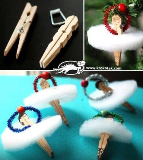 CLOTHES PINS BALLERINA DOLLS Nutcracker Crafts, Dance Crafts, Ballerina Ornaments, Clothes Pin Crafts, Ornament Tutorial, Popsicle Sticks, Noel Christmas, Xmas Ornaments, Xmas Crafts