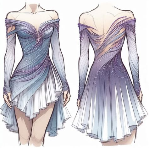 Beautiful Figure Skating Dresses, Ice Inspired Dress, Ice Dance Dress, Ice Dance Dresses, Figure Skating Competition Dresses, Figure Skating Outfits, 파티 드레스, Competition Dress, Clothing Design Sketches