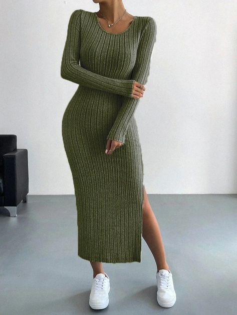 Dark green sweater dress