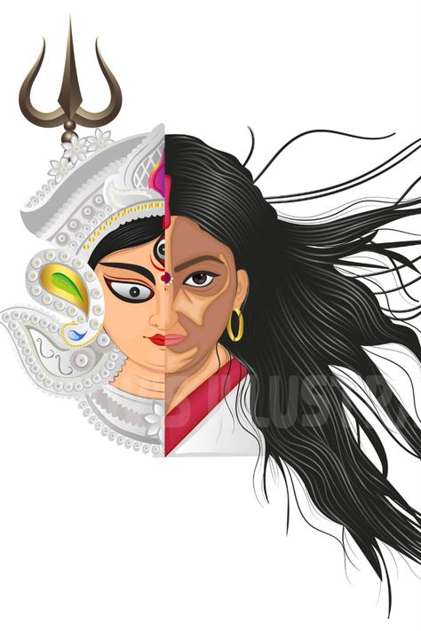 illustration, art, artist, artwork, cartoon portrait, vector portrait, minimal illustration, flat illustration, landscape, digital, character, graphic design, durga Durga Illustration Art, Durga Puja Illustration, Durga Artwork, Character Graphic Design, Maa Drawing, Artwork Cartoon, Ganesha Drawing, Digital Character, Minimal Illustration