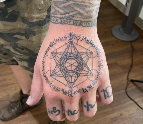 Metatron Cube Tattoo, Cube Tattoo, Metatron Cube, Alchemy Tattoo, Half Sleeve Tattoos Forearm, Chakra Tattoo, Sacred Geometry Tattoo, Hand Tats, Geometry Tattoo