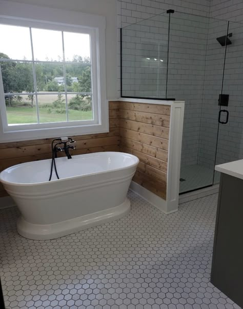 Bathroom Window Remodel, Bathroom With A Lot Of Windows, Clean Master Bath Design, Small Bathroom Remodel Free Standing Tub, Master Bath With Freestanding Tub, Free Standing Tub Surround Ideas, Master Bath With Soaker Tub, Free Standing Tub In Alcove, Wet Room Master Bath