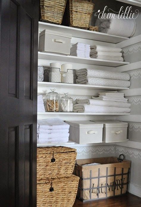 How to Add Storage in a Linen Closet Where To Store Mop Bucket, Kon Mari, Linen Closet Makeover, Ideas Armario, Airbnb Apartment, House Finishes, Organiser Son Dressing, Linen Closet Storage, Bathroom Closet Organization