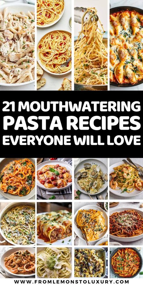 pasta recipes Pasta Comfort Food Recipes, Main Dish Pasta Recipes, Easy Family Pasta Dinner Ideas, Homemade Pasta Flavored, Meals Using Spaghetti Noodles, Italian Pasta Recipes With Chicken, Fancy Pasta Recipes For Dinner, Pasta Recipes With Fettuccine Noodles, Easy Pasta Dishes Vegetarian