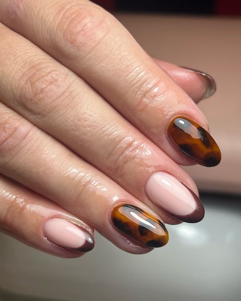 Tortie nails all autumn pls 🫶🏼🍂🤎 @the_gelbottle_inc Dolly BIAB, Jet Black, Chocolate @homeofnailart Tortie Detail Paint @lucypastorellitools_ prep 📆Open Tuesday- Thursday 9am-6pm Friday-Saturday 9am-4pm 📥 DM to book 📍The Studio, Wolverhampton, WV6 9HJ Tortoiseshell Fall Nails, Autumn Nails Biab, Tortice Nails, Torti Nails Design, Tortious Nails, Tortious Nail Design, Carey Nails, Tortie Nails, Tortishell Nails Design