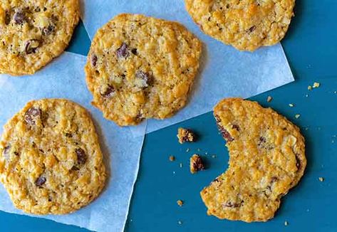 These Ranger Cookie favorites are filled with oats, coconut, chocolate chips, and crispy rice cereal. Ranger Cookies Recipe, Ranger Cookie, Ranger Cookies, King Arthur Flour Recipes, Chocolate Hazelnut Cookies, Cereal Cookies, Hazelnut Cookies, Baking Stuff, Fudge Cookies