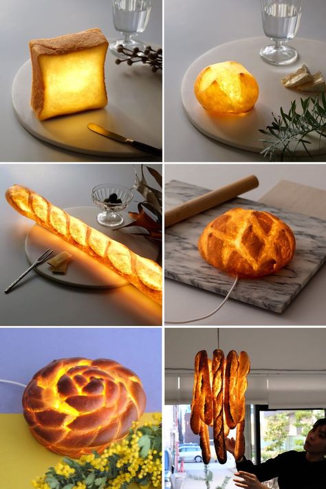 Uncommon Goods - Real Bread ambiance lamps created by Japanese artist Yukiko Morita ~.~ Bread Lamp, Aesthetic Bakery, Bakery Interior, Real Bread, Funny Decor, Uncommon Goods, Japanese Artists, Room Themes, Created By