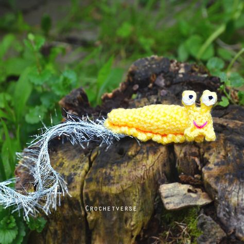 Free Crochet Banana Slug Pattern - Crochetverse Crochet Slug, Slug Crochet, Crochet Banana, Banana Slug, Black Acrylic Paint, Yarn Tail, Magic Ring, Pink Yarn, Yarn Sizes