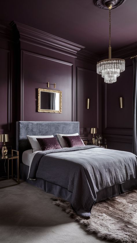 26 Bedroom Color Schemes: Ideas for Paint Colour, Gray Headboard, Boho, Modern & More Rust Bedroom Ideas, Deep Purple Bedroom, Black And Rust Bedroom, Bedroom Burgundy, Chill Bedroom Ideas, Burgundy Bedroom Ideas, Beautiful Apartment Decor, Rust Bedroom, Feminine Bedroom Design