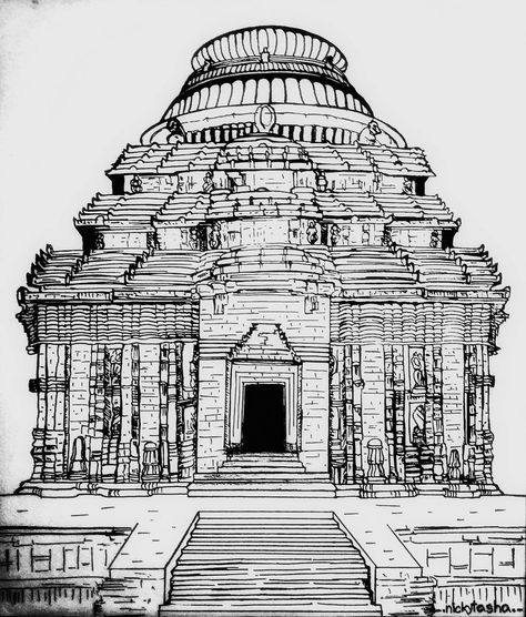 Konark Sun Temple Drawing, Temple Drawing Easy, Temple Sketch, Konark Temple, Konark Sun Temple, Temple Painting, How To Draw Anything, Temple Drawing, Sun Temple