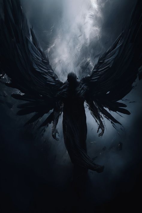 Darkness - Night Scenes, on ArtStation at https://www.artstation.com/artwork/GezZnV Demon Wings Aesthetic, Warrior Mentality, Winged Demon, Dark Demon, Night Wing, Angelic Symbols, Shadow Creatures, Night Scenes, Night Shadow