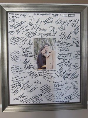 Good idea... did this for our daughters for high school and college graduations but just "framed them" with school-colored poster board so they're easy store when they are ready to put them away. Wedding Guest Signing, Unique Guest Book, Guest Signing, Wedding Guest Looks, Wedding Guest Book Alternatives, Guest Book Alternatives, Grad Parties, Anniversary Parties, Trendy Wedding