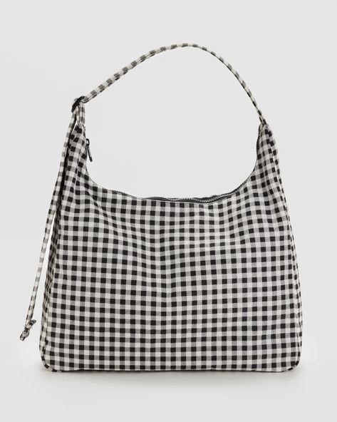 Nylon Shoulder Bag : Black & White Gingham - Baggu Dream Accessories, Baggu Bags, Structured Shoulder, Nylon Shoulder Bag, Sustainable Accessories, Sustainable Bag, Scrap Material, Mink Pink, Wedding Book