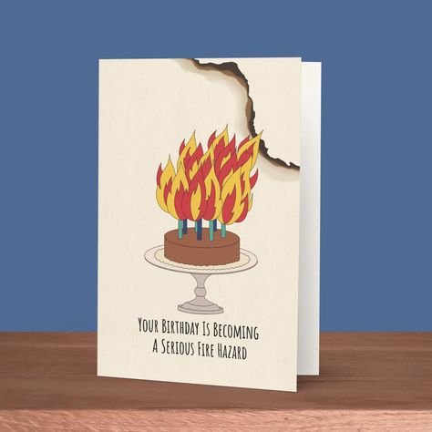 Your Birthday Is Becoming a Serious Fire Hazard Birthday Card | Funny Birthday Cards | Funny Cards for Friends | Old Age Birthday Humor by Holailustra on Etsy Birthday Humor Cards, Funny Birthday Cards For Friends, Funny Cards For Friends, 48 Birthday, 34th Birthday, 24th Birthday, Mum Birthday, Birthday Cards For Friends, Birthday Cards Diy