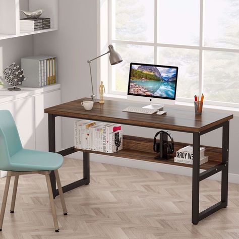 Add this Rustic #ComputerDesk from Tribesigns to your home or office for stylish #organization!!😉😊💗 Desk In Living Room Apartment, Beautiful Office Decor, Office Decor Business, Art Desks, Computer Desk Ideas, Nice Office, Office Rooms, Wooden Writing Desk, Creative Office Space